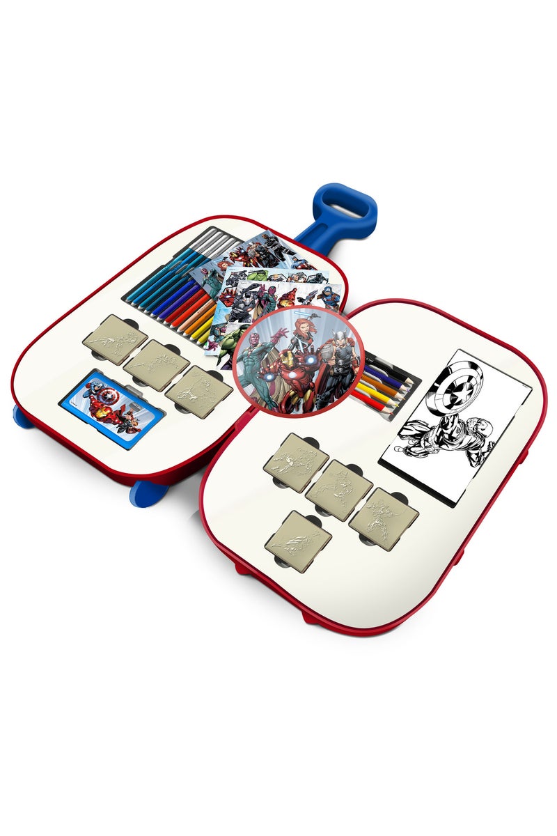Multiprint Avengers Trolley – Plastic Trolley with Extensible Handle, 7 Stamps, Ink Pad, 18 Washable Felt Pens, Activity Book, Colored Pencils & Stickers – 100% Made in Italy - Image 3