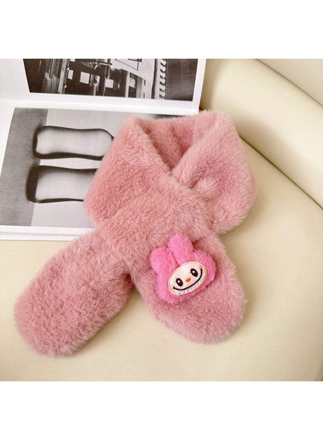 Cute Cartoon Plush Kidsren's Scarf Autumn And Winter Warm Cross Neck Scarf For Boys And Girls Thickeneded Cold-proof Neck Protector