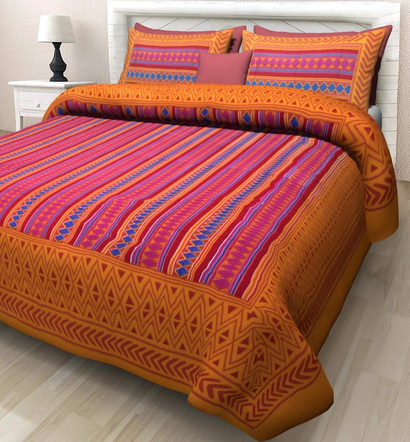 BedZone 100 Cotton Double BedSheet for Double Bed with 2 Pillow Covers Set Queen Size Bedsheet Series 180 TC 3D Printed Pattern