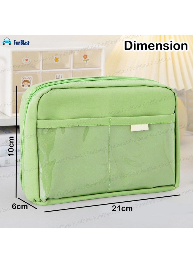 فنبلاست حافظة أقلام فن بلاست للأطفال - حقيبة أقلام كبيرة بسحاب للأطفال والكبار، حقيبة متعددة الأغراض للقرطاسية للأطفال، حقيبة مكياج، حقيبة جمالية (أخضر) - Image 3