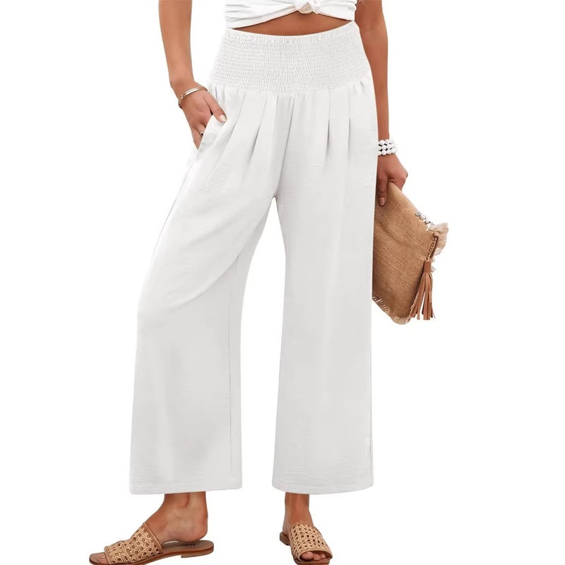 Women's Solid High-Waist Elastic Straight Cropped Pants - Image 4