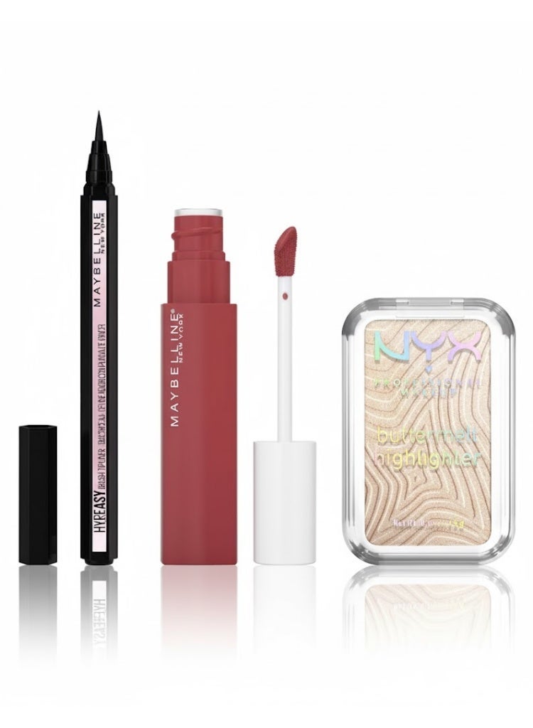 MAYBELLINE NEW YORK Festuve Special Glow – 3-in-1 Makeup Kit - Lipstick, Eyeliner, Highlighter - Image 1