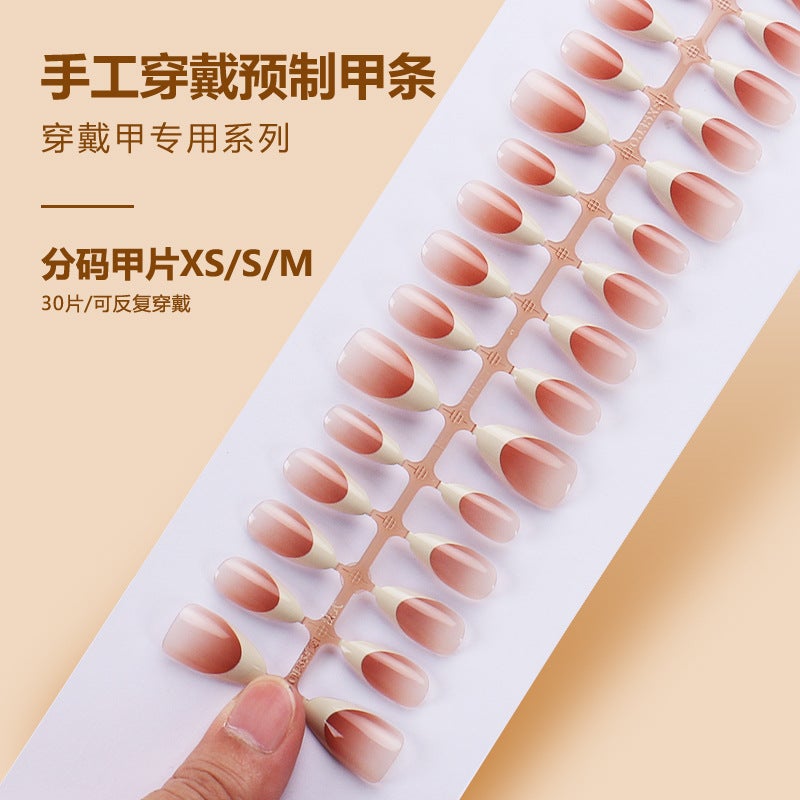 Wearing Nail Art Patch Finished Product Chattering Explosion Models Nail Piece French White-Edged Fake Nail Piece 30 Removable - Image 5