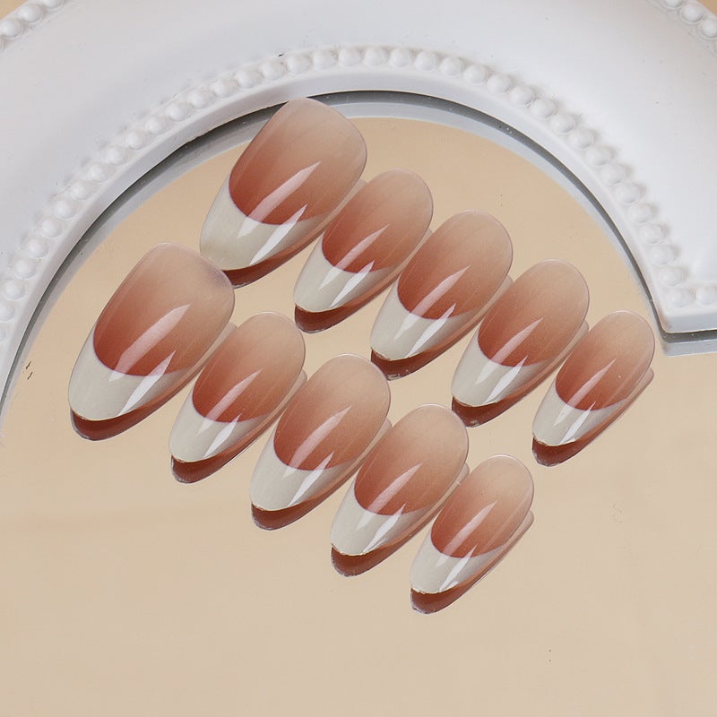 Wearing Nail Art Patch Finished Product Chattering Explosion Models Nail Piece French White-Edged Fake Nail Piece 30 Removable - Image 1
