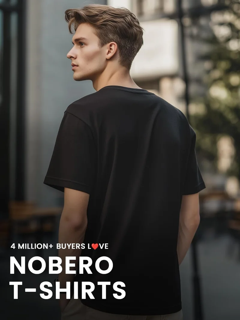 NOBERO  Black Cotton Regular Fit T-Shirt for Men for Men | Best Price UAE
