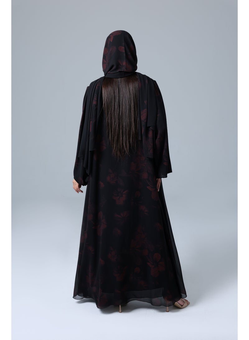 اكسا عباية مفتوحة من الامام ورود احمر - Image 3