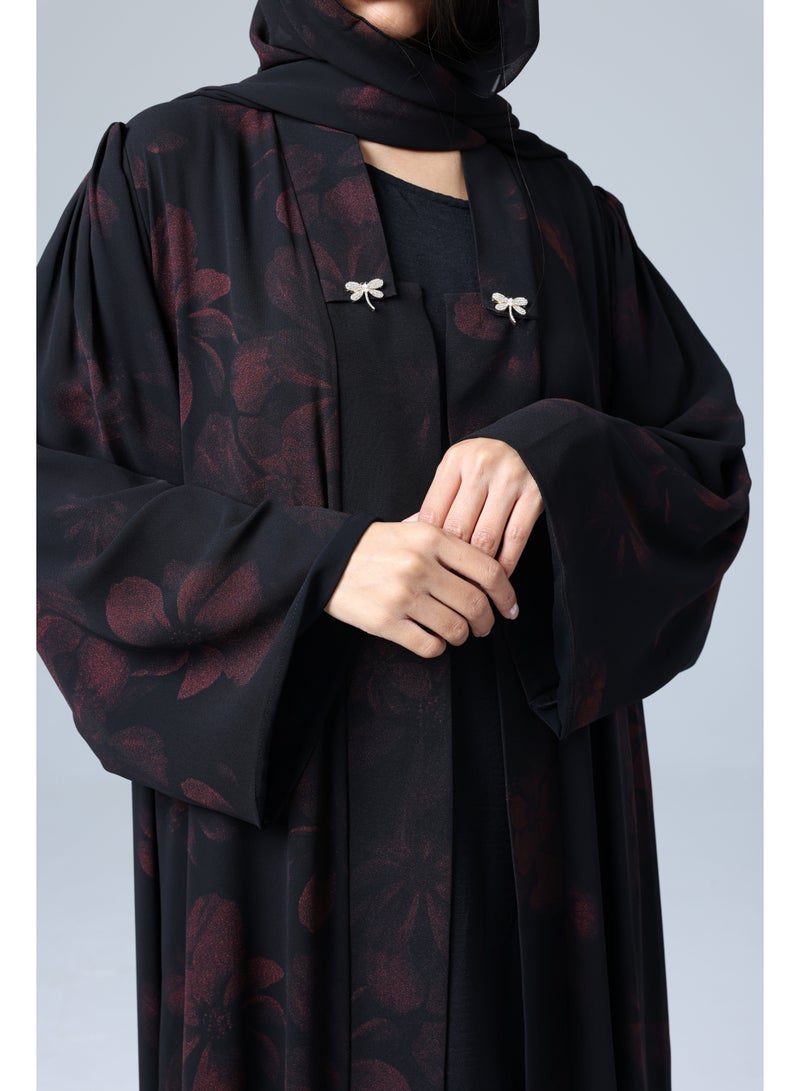 اكسا عباية مفتوحة من الامام ورود احمر - Image 2