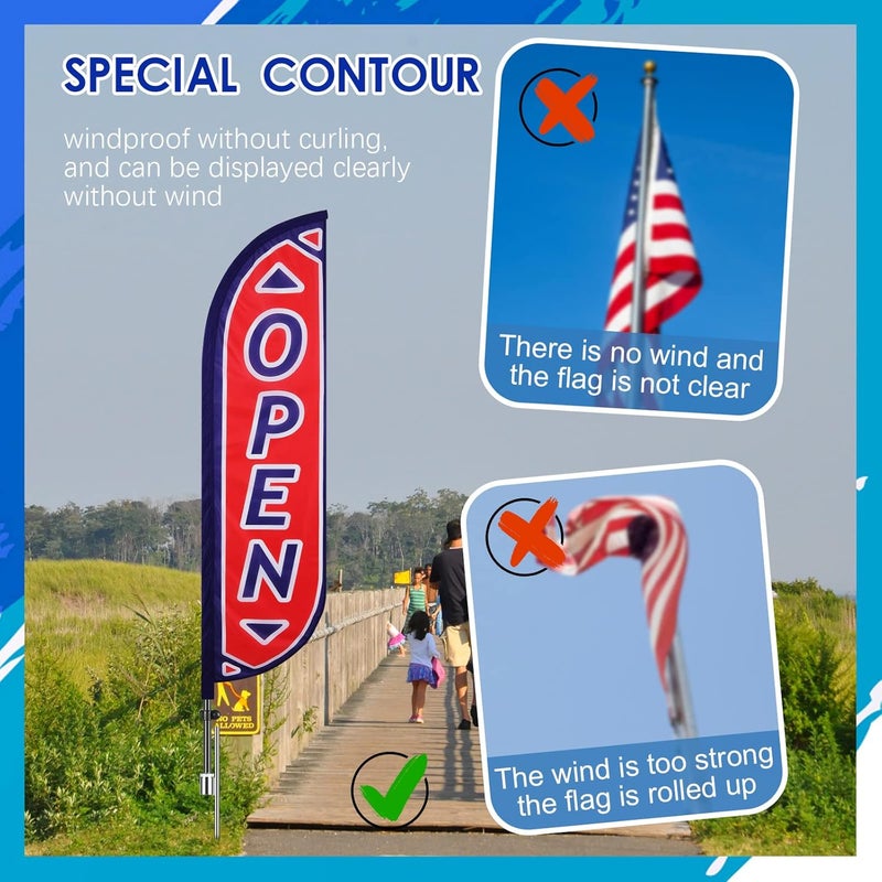 Zhehao 2 Set Feather Flag Banner for Business Advertisement Open Welcome Themed Feather Flag Sign with Completed 92 Feet Pole Kit and Ground Stake for Outdoor Decoration  - Image 4