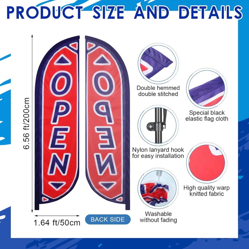 Zhehao 2 Set Feather Flag Banner for Business Advertisement Open Welcome Themed Feather Flag Sign with Completed 92 Feet Pole Kit and Ground Stake for Outdoor Decoration  - Image 2