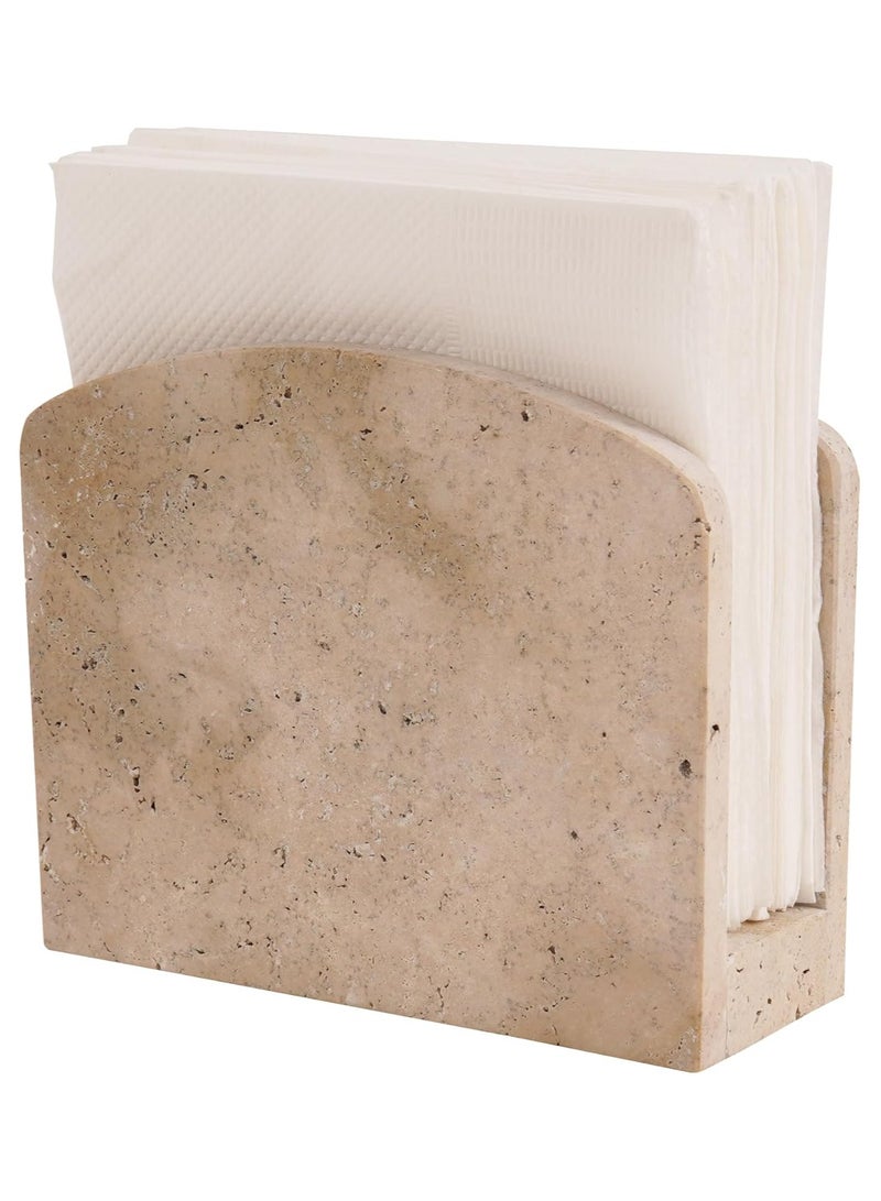 SPESHSTONES Travertine Napkin Holder for Table 6.5 Inch Handmade Stone Holders for Cocktail, Tissue & Paper Napkins Ideal for Dining, Kitchen Countertop Organizer & Home Decor  - Image 1