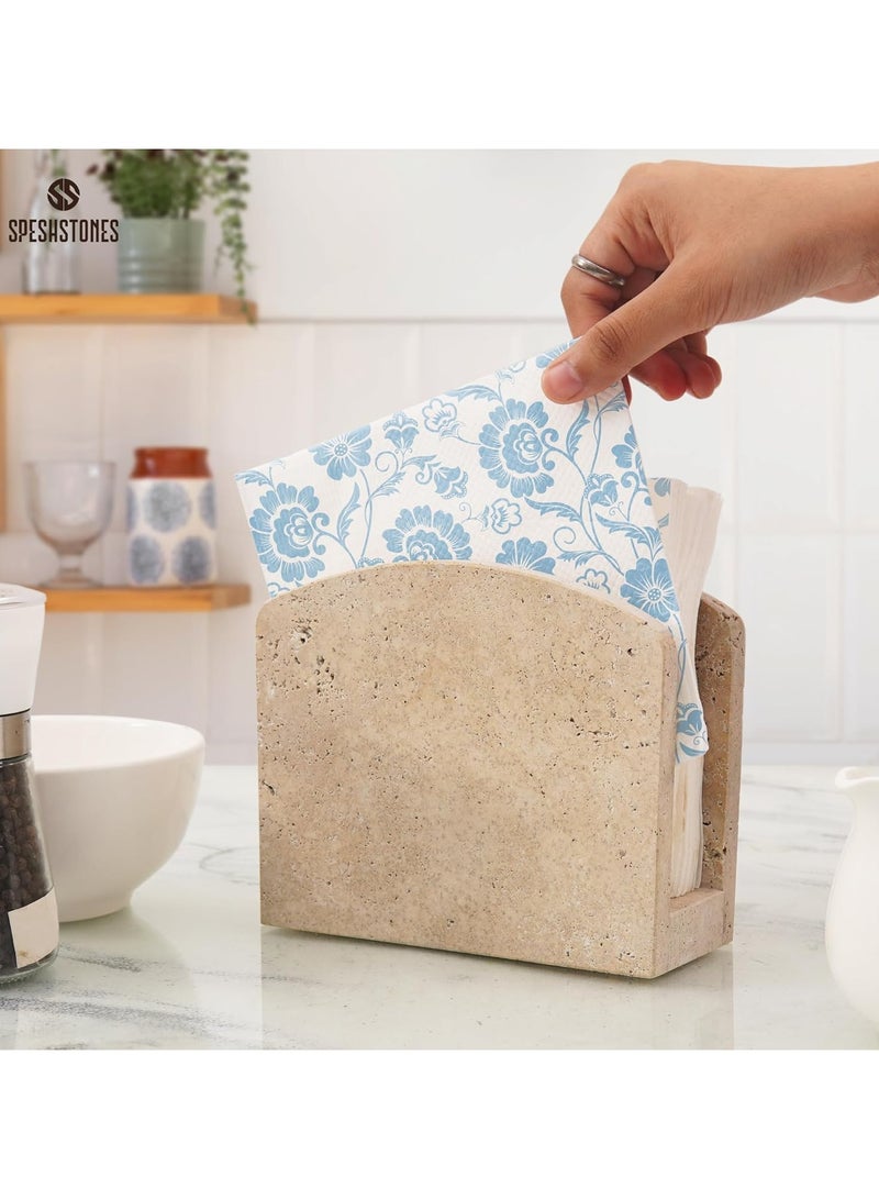 SPESHSTONES Travertine Napkin Holder for Table 6.5 Inch Handmade Stone Holders for Cocktail, Tissue & Paper Napkins Ideal for Dining, Kitchen Countertop Organizer & Home Decor  - Image 2