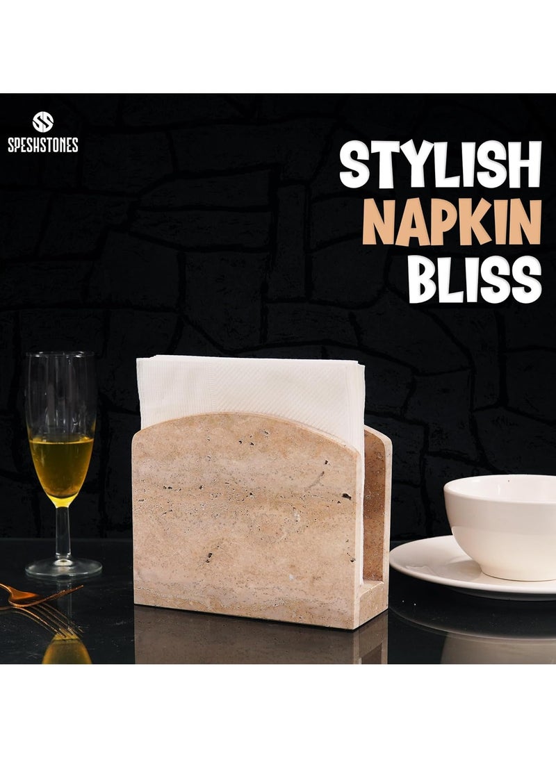 SPESHSTONES Travertine Napkin Holder for Table 6.5 Inch Handmade Stone Holders for Cocktail, Tissue & Paper Napkins Ideal for Dining, Kitchen Countertop Organizer & Home Decor  - Image 4