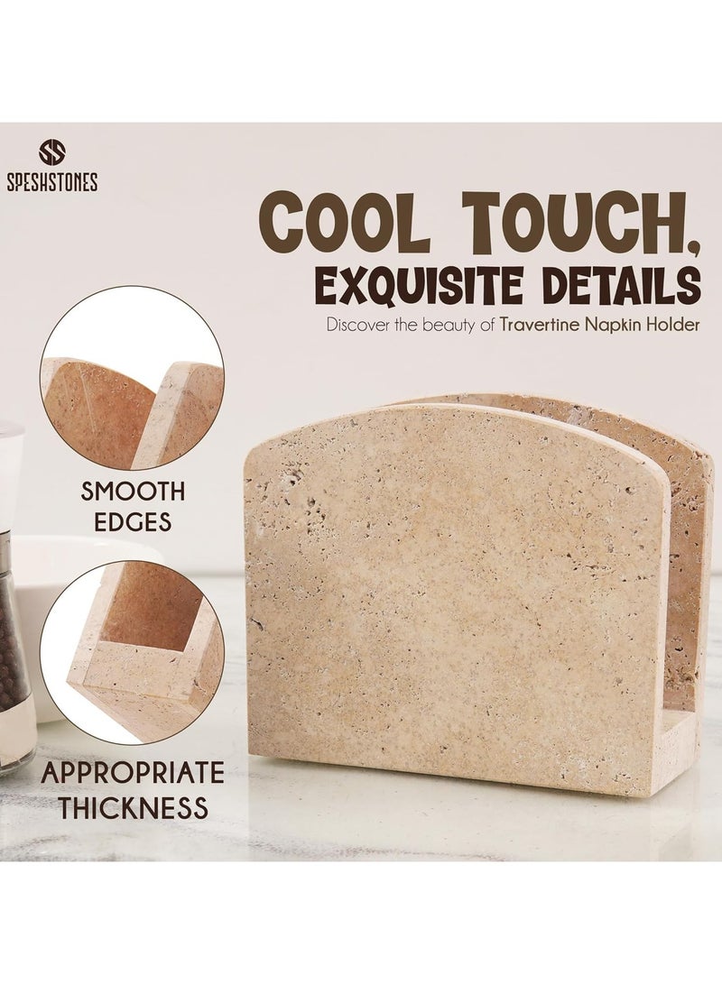 SPESHSTONES Travertine Napkin Holder for Table 6.5 Inch Handmade Stone Holders for Cocktail, Tissue & Paper Napkins Ideal for Dining, Kitchen Countertop Organizer & Home Decor  - Image 5