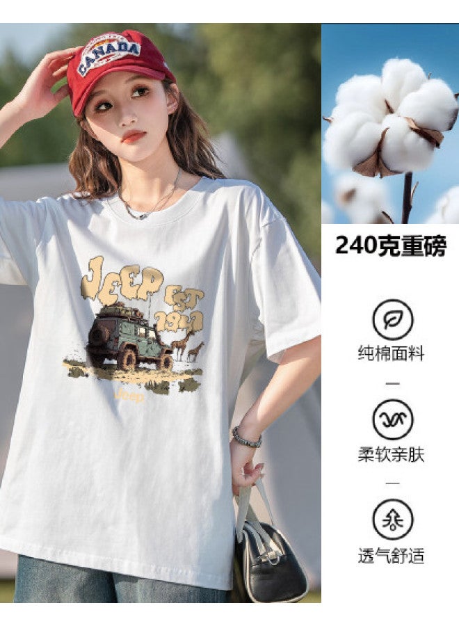 Jeep Women'S Short Sleeve T-Shirt, 2025 Summer New Loose Comfortable Cotton Round Neck Top, Fashion Versatile Women'S Clothing - Image 1