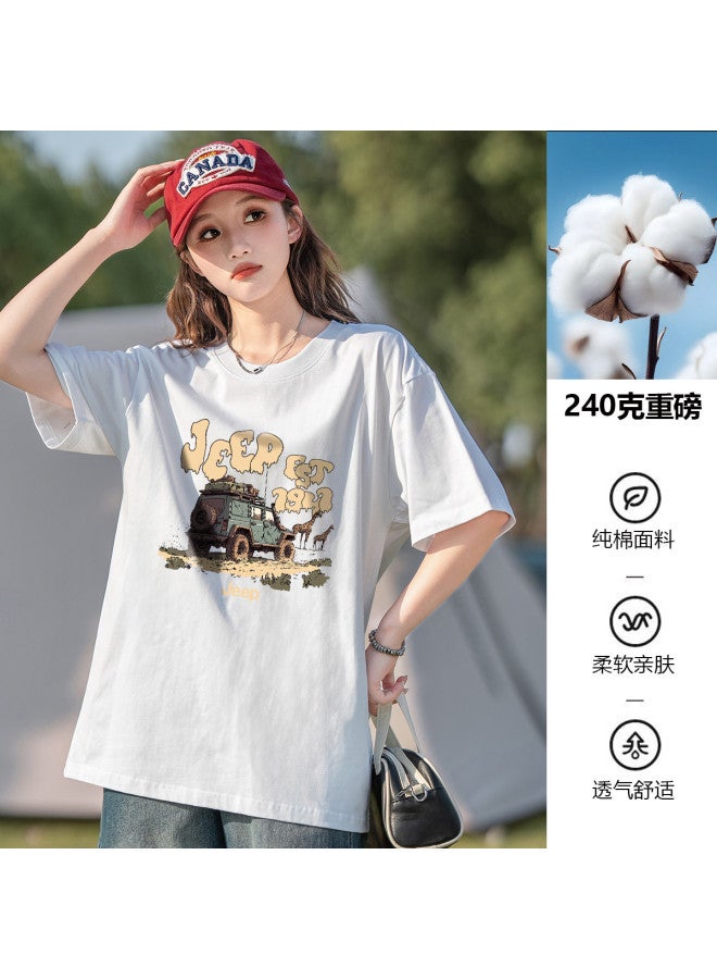 Jeep Women'S Short Sleeve T-Shirt, 2025 Summer New Loose Comfortable Cotton Round Neck Top, Fashion Versatile Women'S Clothing - Image 2
