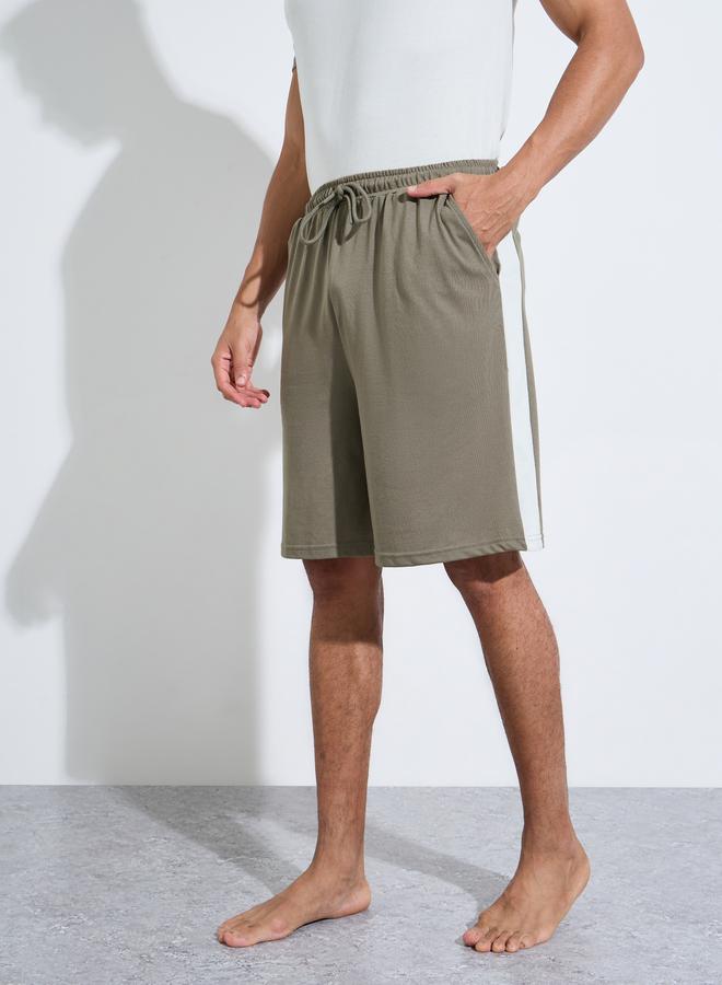 Styli Olive Color Block Raglan Sleeves T-Shirt and Shorts Pyjama Set - Image 5