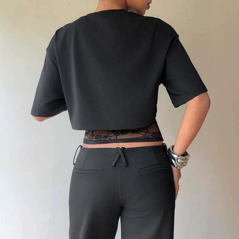 Women's Lace Patchwork Short Sleeve T-Shirt - Image 4