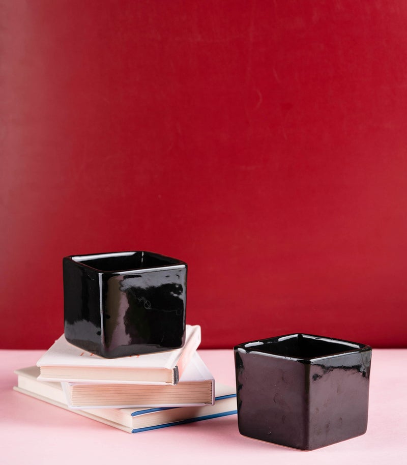 Nurturing Green® Set of 2 Black Ceramic Pot Without Plants for Indoor, Home & Garden Decor (Size: Small; 3.5 Inch Wide*3 Inch High, with Drainage Hole) - Image 1