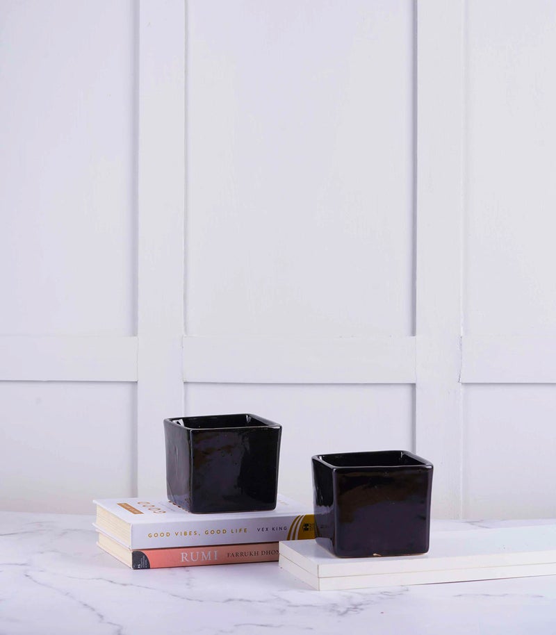 Nurturing Green® Set of 2 Black Ceramic Pot Without Plants for Indoor, Home & Garden Decor (Size: Small; 3.5 Inch Wide*3 Inch High, with Drainage Hole) - Image 2