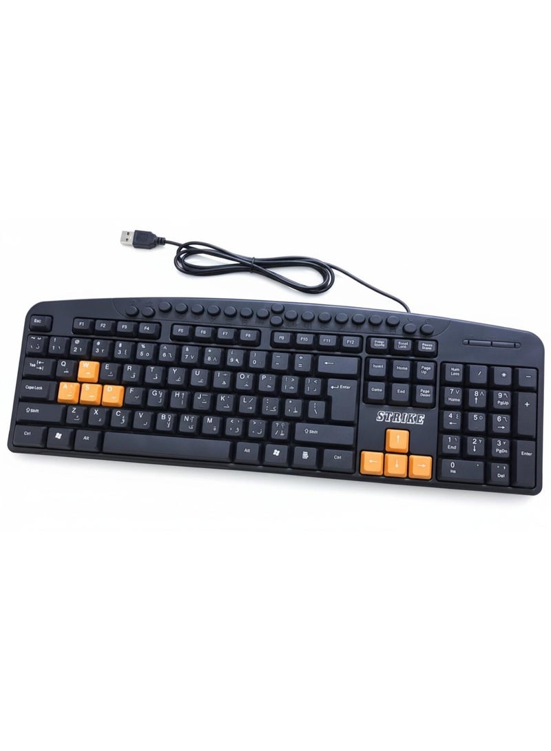 Strike USB wired keyboard for computers – Arabic-English dual-language keyboard, ergonomic and responsive design for office and home use - Image 2