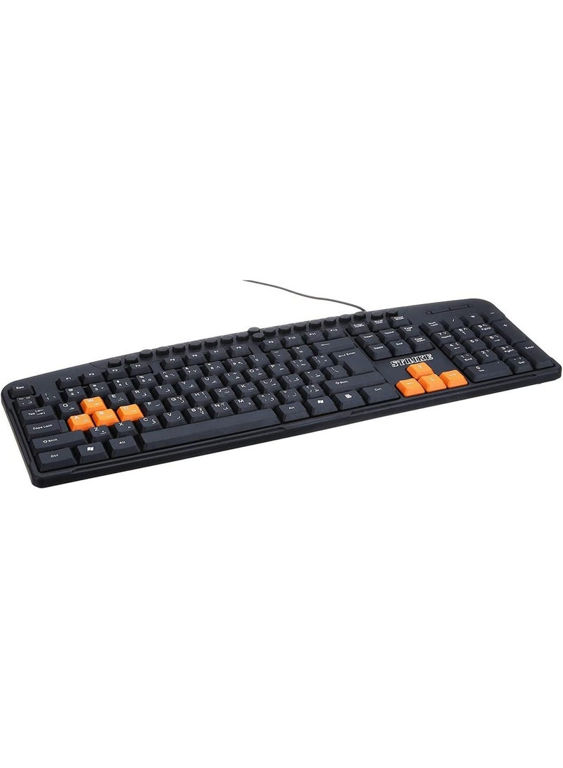 Strike USB wired keyboard for computers – Arabic-English dual-language keyboard, ergonomic and responsive design for office and home use - Image 1