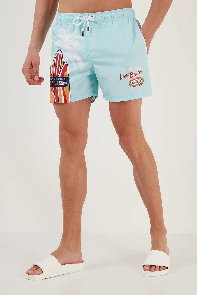 Buratti Patterned Swim Shorts with Waistband and Pockets Men's Swimsuit Short 380K917