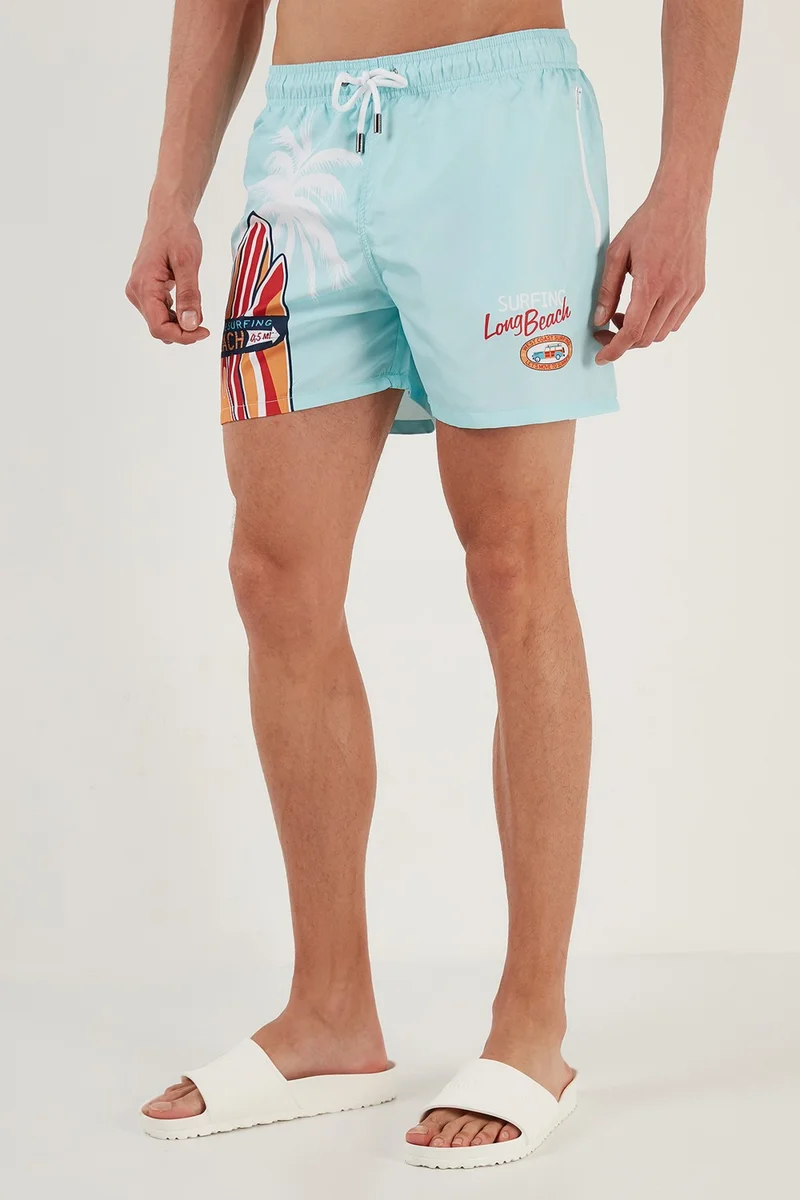 Buratti Patterned Swim Shorts with Waistband and Pockets Men's Swimsuit Short 380K917