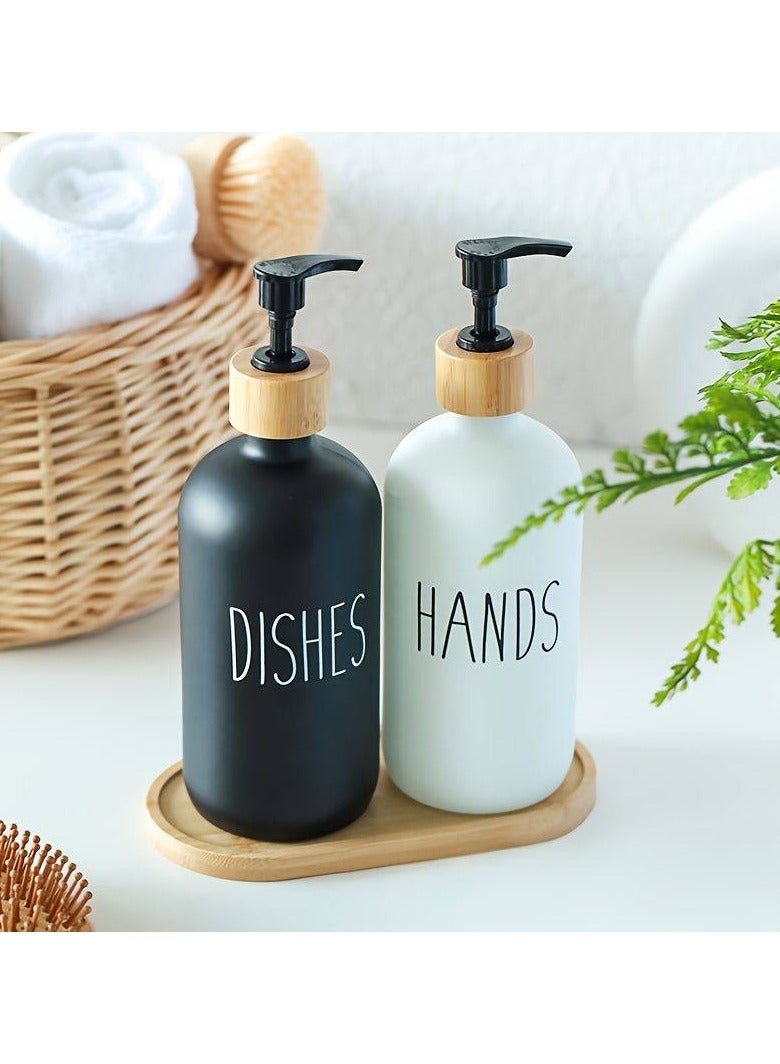 طقم دسبنسير زجاج  2*1 مزود بحامل خشب بامبو ابيض واسود  IR - Image 1