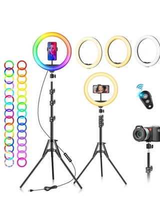 ELTRAZONE Ring Light with Tripod Stand & Phone Holder - 10 inch Selfie LED Dimmable Desktop Lamp 40 Colors RGB Tall Circle Light for Camera Makeup Video YouTube TikTok Live Streaming (BLACK) - pzsku/Z1DD1D284309B256207F4Z/45/1744066964/ce74c5a2-7abb-47d2-8bad-8d09d20d3873