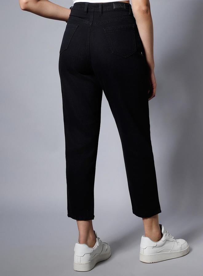 هاي ستار جينز أسود بخصر عالي وقصة مام فيت - Image 4