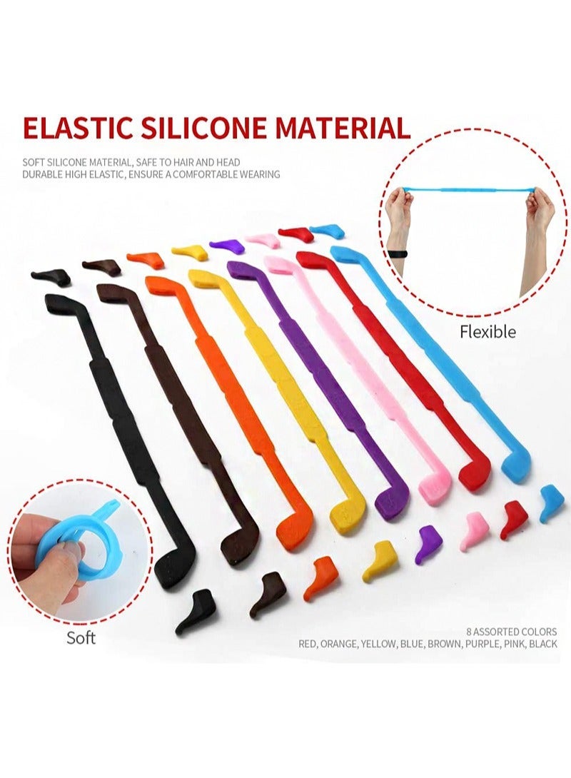 Aikanbo Glasses Straps, 8 Pack Kids Glasses Sunglass Cord Strap Glasses Strap Holder Glasses Holder, Silicone Elastic Sports Toddler Glasses Straps with Ear Clip Hooks, 8 Colors - Image 3