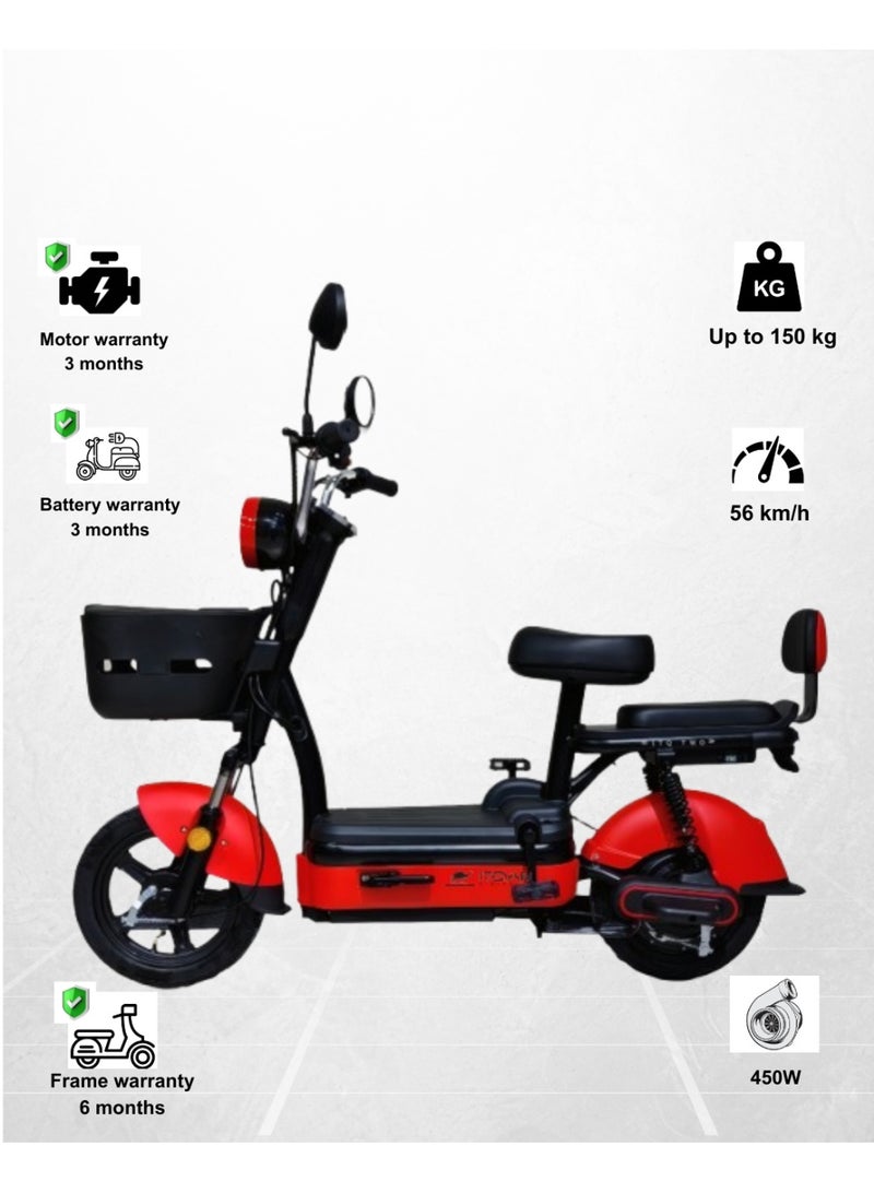 كاميل دراجة كهربائية ITQ-2 Pro للبالغين، بقدرة 450 واط، إطارات مقاس 14 بوصة، مدى يصل إلى 65 كم، مزودة بمرايا جانبية وسلة، باللون الأحمر. - Image 1