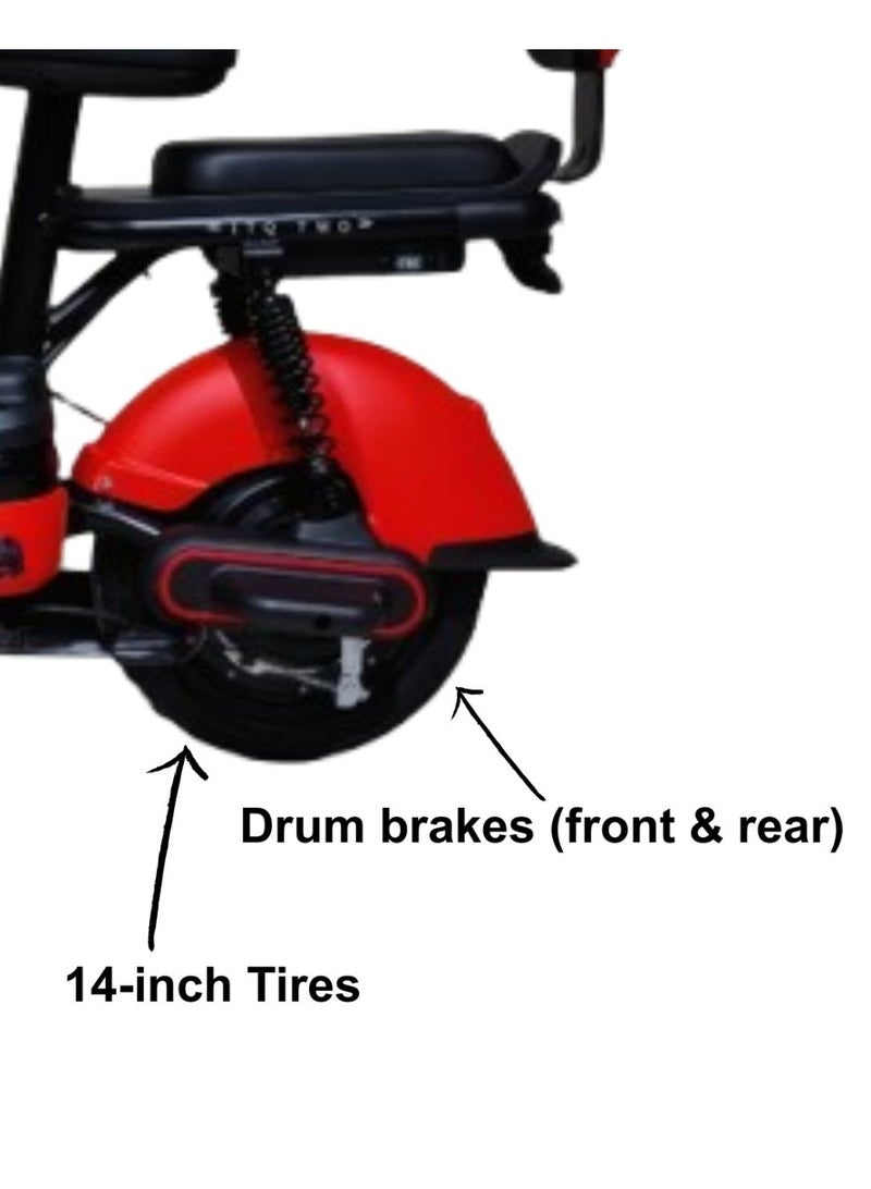 كاميل دراجة كهربائية ITQ-2 Pro للبالغين، بقدرة 450 واط، إطارات مقاس 14 بوصة، مدى يصل إلى 65 كم، مزودة بمرايا جانبية وسلة، باللون الأحمر. - Image 3
