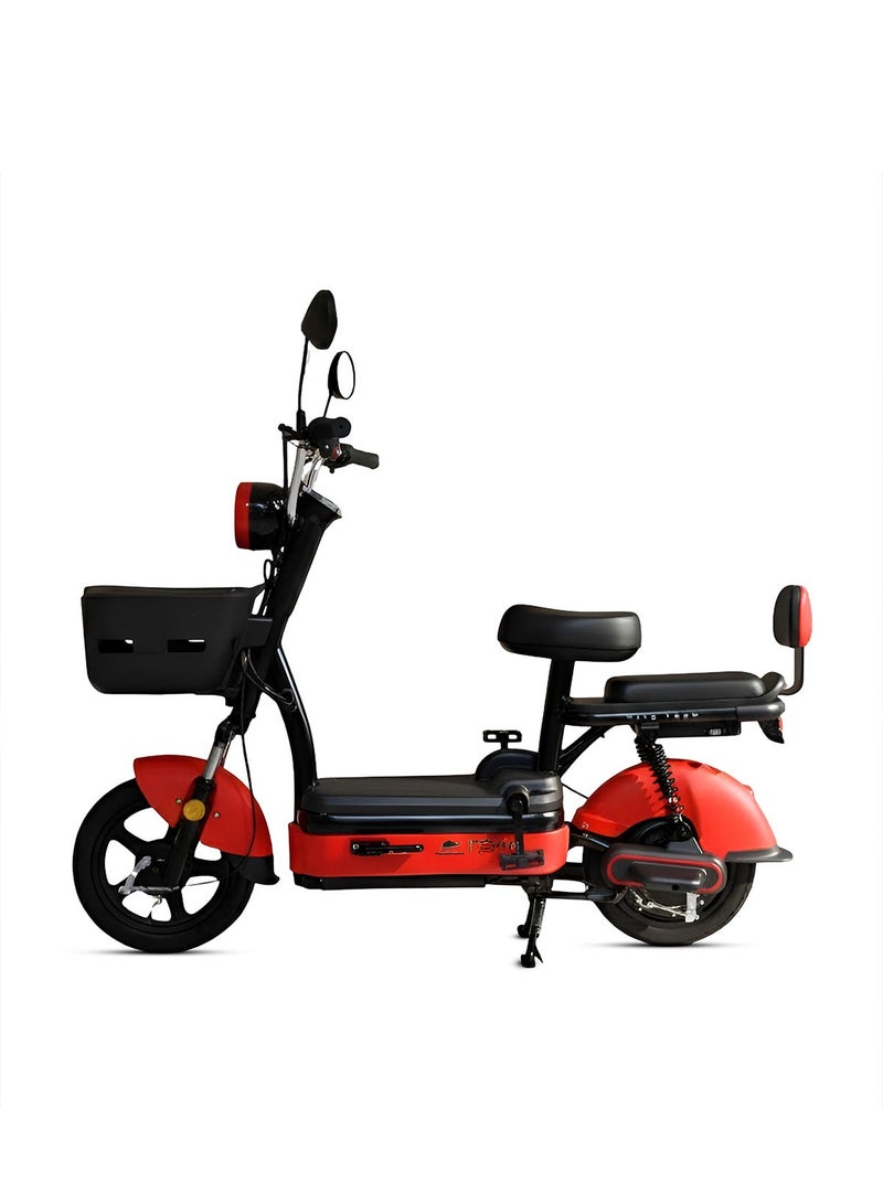 دراجة كهربائية ITQ-2 Pro للبالغين، بقدرة 450 واط، إطارات مقاس 14 بوصة، مدى يصل إلى 65 كم، مزودة بمرايا جانبية وسلة، باللون الأحمر. - Image 4