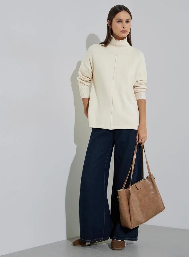 Styli Cream Turtle Neck Oversized Knit Top