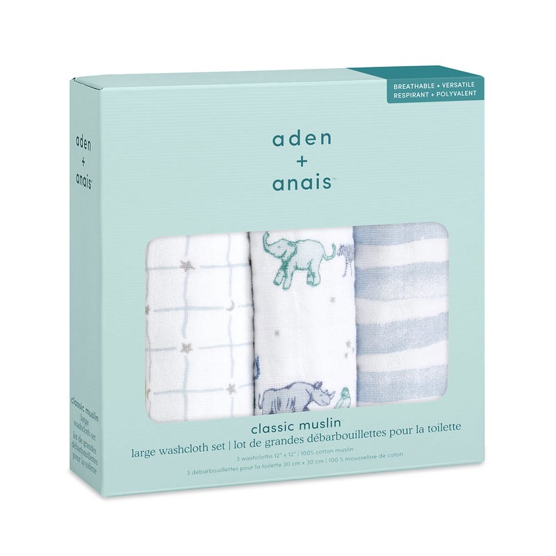 aden + anais Boutique Oversized Washcloth 3-Pack, Super Soft 100% Cotton Muslin, Gentle on Skin, 3 Absorbent 12x12 Layers, Softer with Every Use, Perfect for Babies, Infants, Toddlers, Rising Star - Image 2