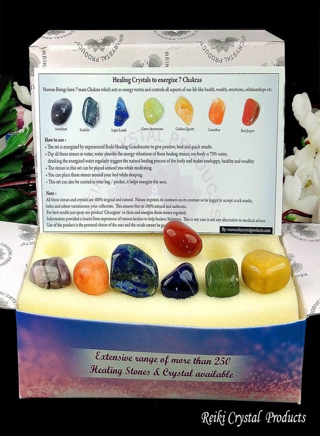Crystu Natural 7 Chakra Tumble Kit with Selenite Charging Plate | Selenite Scale - Image 3