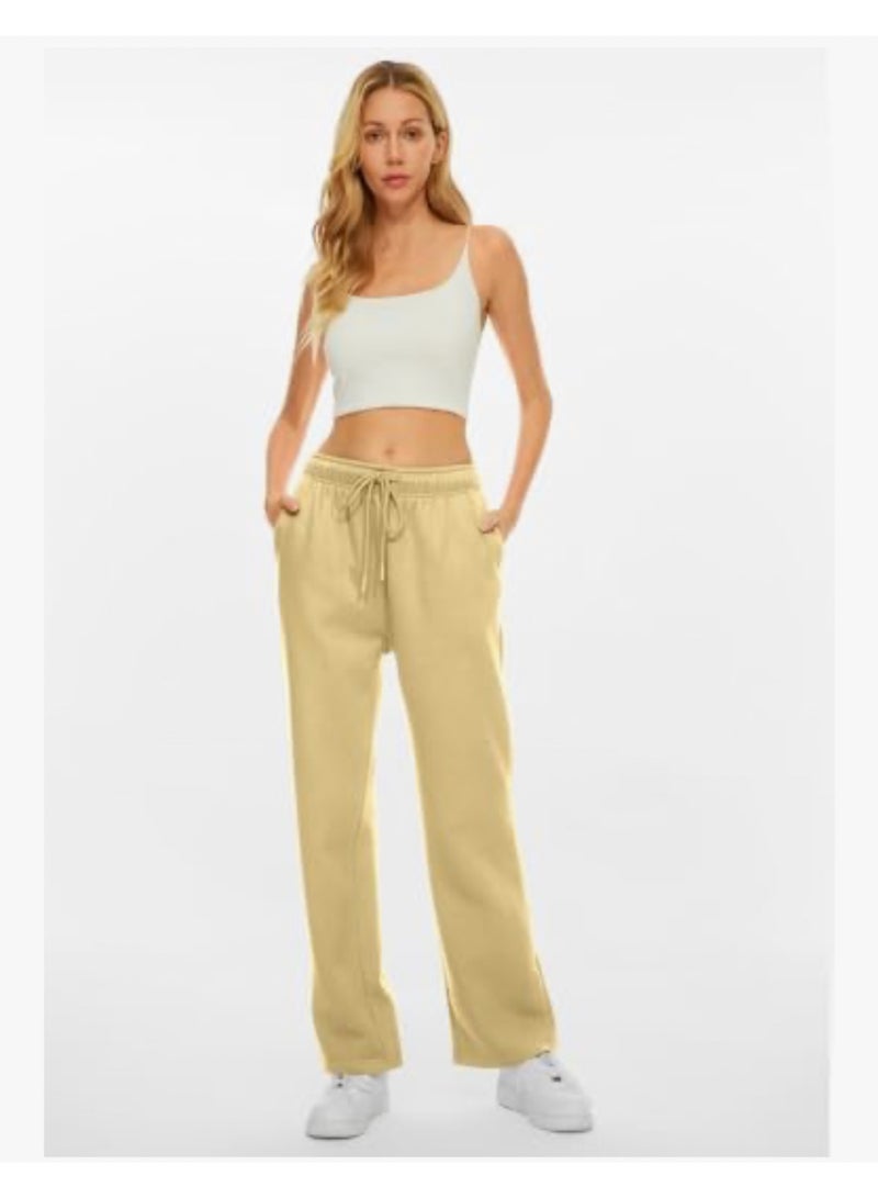 AUTOMET Women’s Fleece Lined Sweatpants, Wide Straight Leg Pants - Image 2