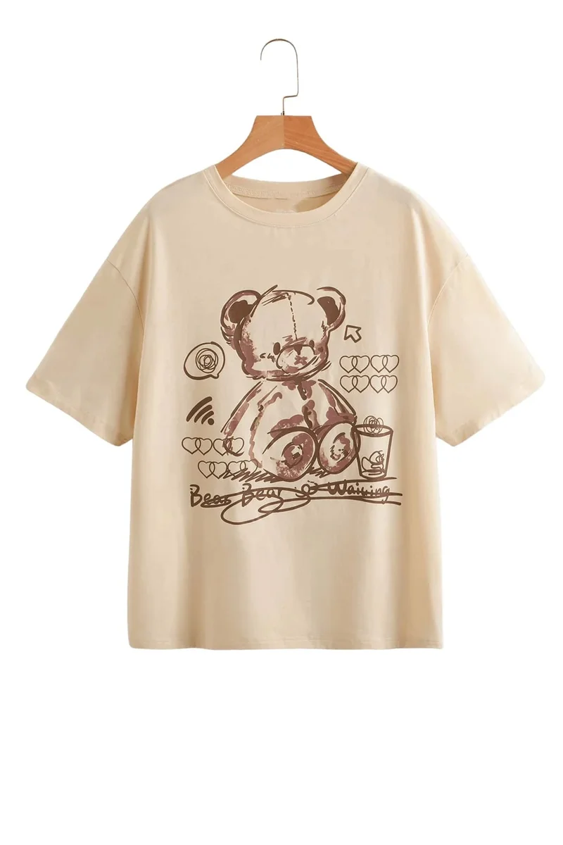 ONLYTRENDWEAR Childrens Teddy Bear Printed Cotton Tshirt 3-4 Years Old Beige