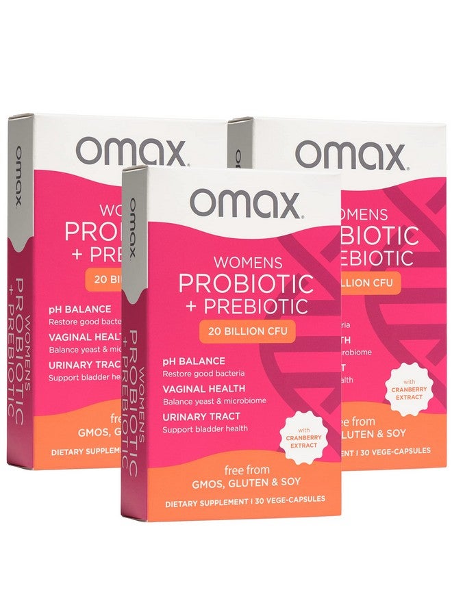 Omax3 3 صناديق أومكس بروبيوتيك + بريبيوتيك للنساء، توت بري وجذر الهندباء، 20 مليار وحدة تشكيل مستعمرة، 6 سلالات مثبتة سريرياً، درجة حموضة المهبل، عدوى المسالك البولية، انتفاخ، (قد يختلف التعبئة) | 90 كبسولة نباتية - Image 1