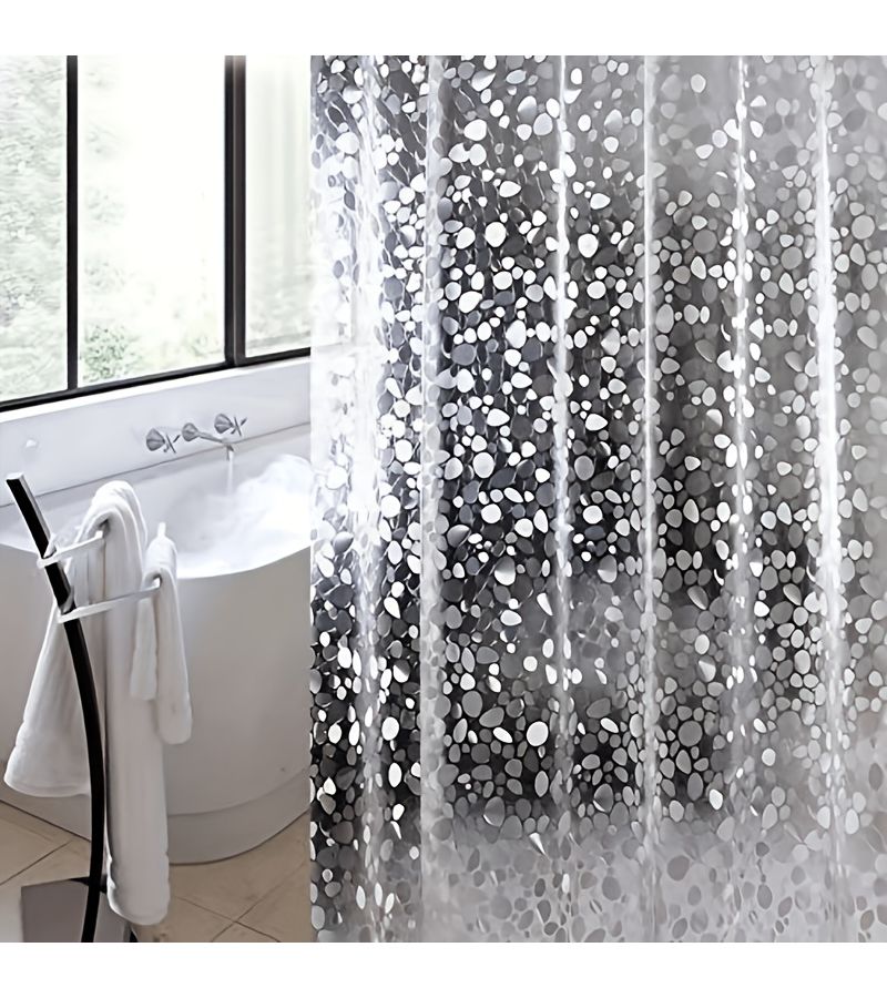 1 Pc 3D Pebble Pattern Shower Curtain 80 X 180 Cm Easy To Clean For Bathroom Kitchen Living Room And Outdoor - Image 2