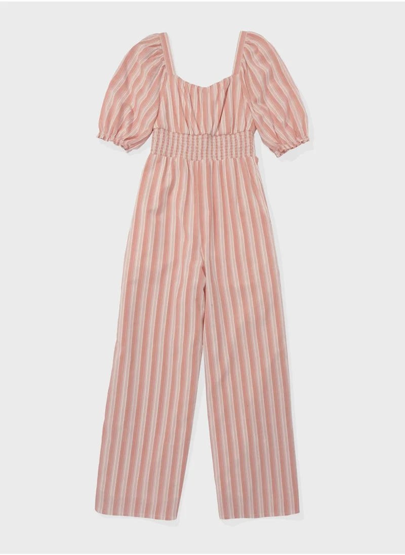 American Eagle Puff Sleeve Wide Leg Jumpsuit