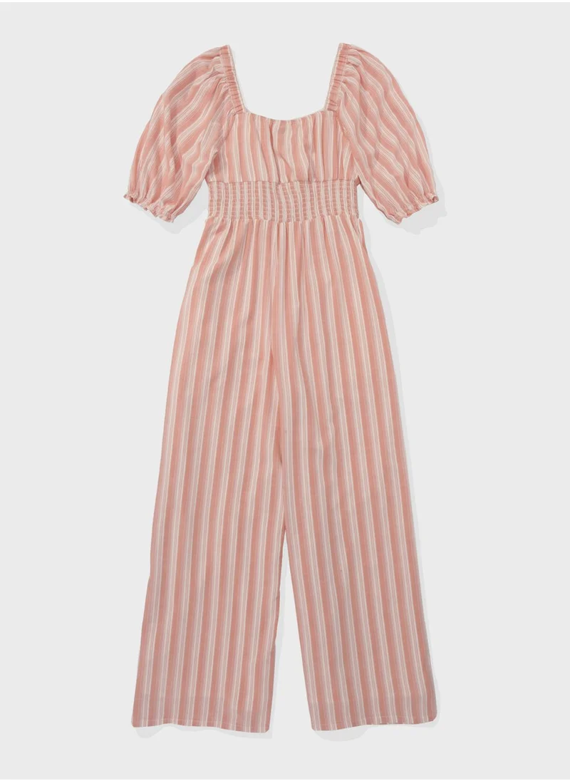 American Eagle Puff Sleeve Wide Leg Jumpsuit