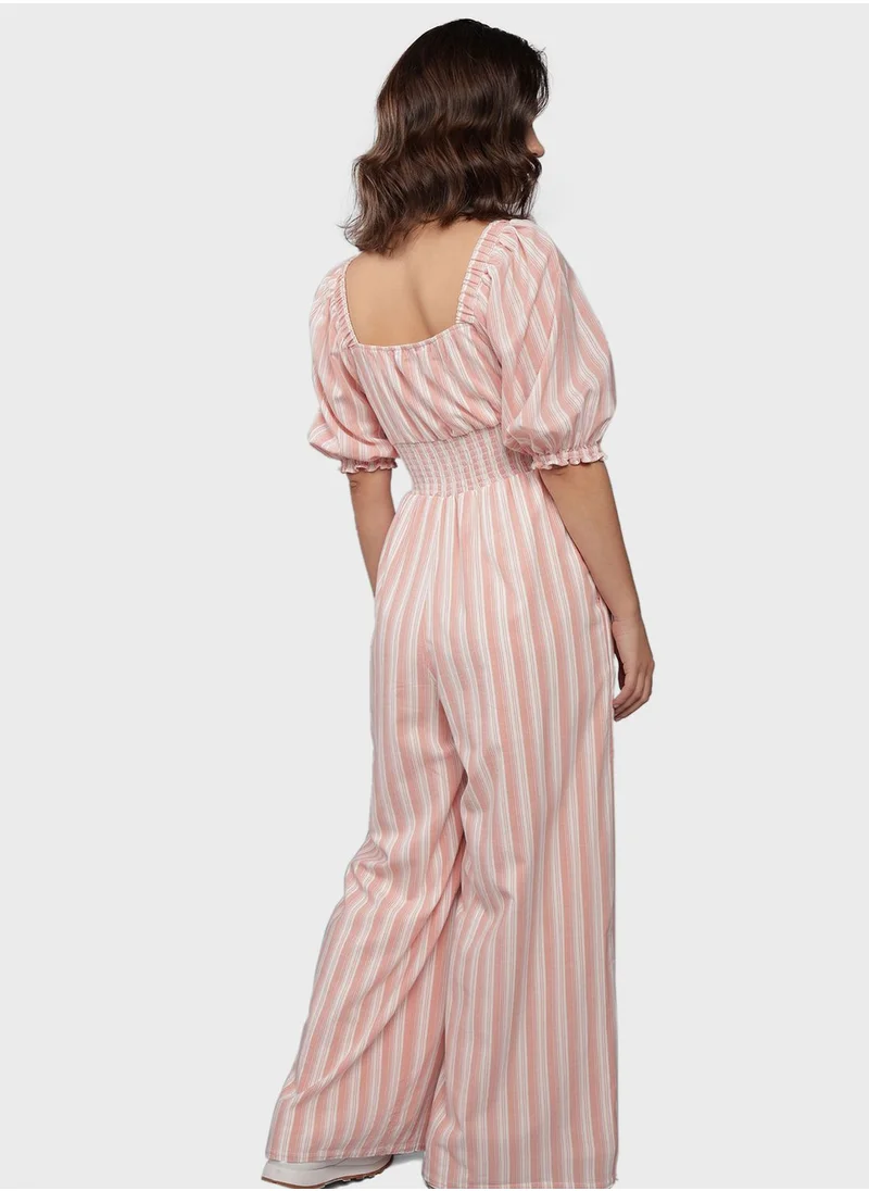 American Eagle Puff Sleeve Wide Leg Jumpsuit