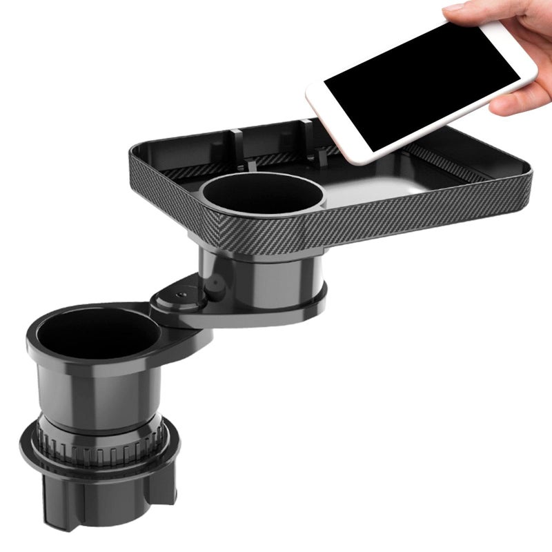 Car Cup Holder Expander Multi-functional 2-in-1 Adjustable Car Cup Holder Tray Holder 360°Rotating Car Storage Table Tray Holder Black small cup - Image 2