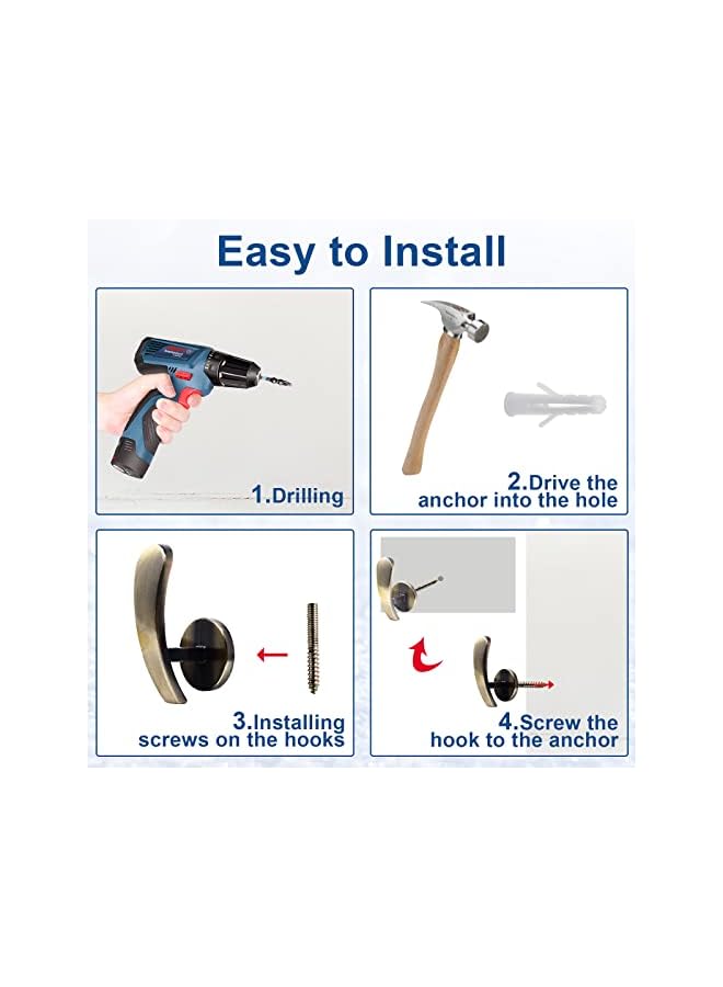 erorex 4PC Curtain Tieback Hooks, Wall-Mounted Decorative Drapery Holdbacks with Screws  - Image 5