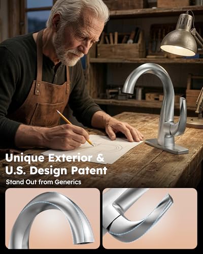 WOWOW Single Handle Bathroom Faucet 1 Hole High Arc Brushed Nickel Popup Drain Solid Brass Commercial Bathroom Sink Faucet Basin Vanity Bar Faucet - Image 3