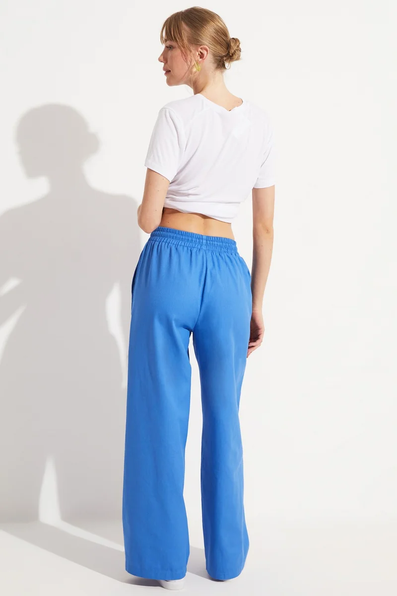 JUNE Women's Exclusive Relaxed Cut Wide Leg/Wide Leg Elastic Waist 100% Cotton Woven Trousers