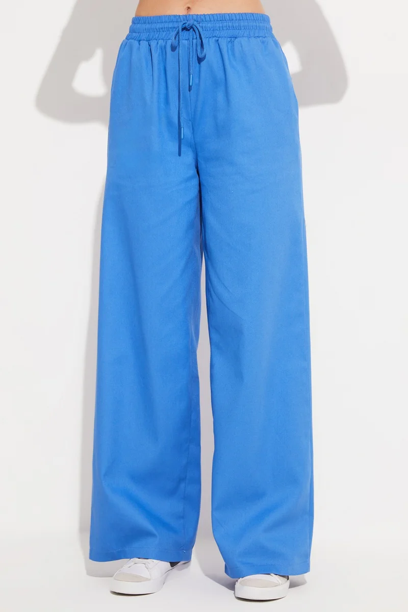 JUNE Women's Exclusive Relaxed Cut Wide Leg/Wide Leg Elastic Waist 100% Cotton Woven Trousers