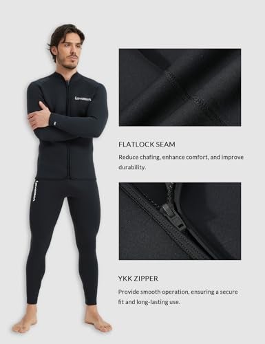 Lemorecn Men’s 3mm Wetsuits Jacket Long Sleeve Neoprene Wetsuits Top(2031blackL) - Image 3